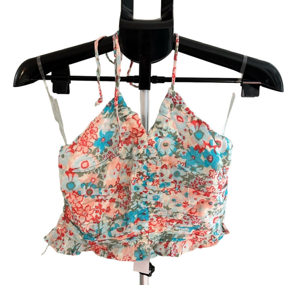 NWT AMERICAN EAGLE BLUE AND PINK HALTER NECK TOP